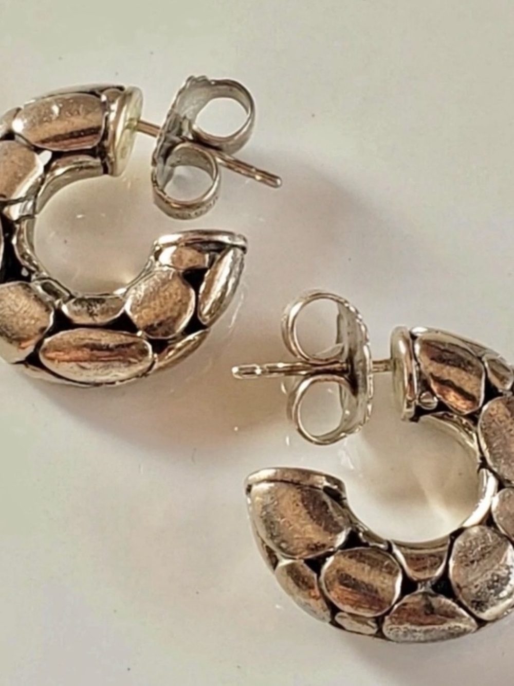 Sterling Silver Chunky Pebble Hoop Earrings - Silver